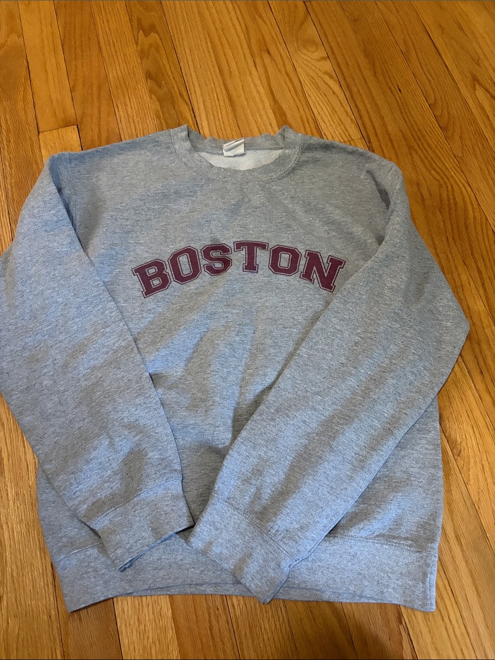 Vintage Boston Grey Crewneck Sweatshirt with Maroon Lettering